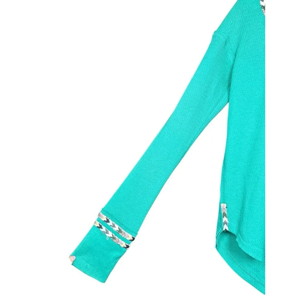 We The Free Free People Women’s Small Green Waffle Southwest Henley Thermal Boho